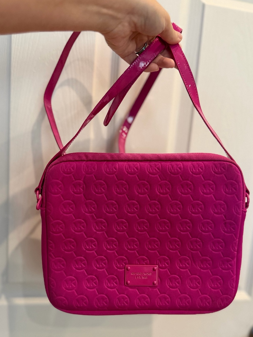 Michael Kors pink neoprene iPad/ tablet crossbody bag